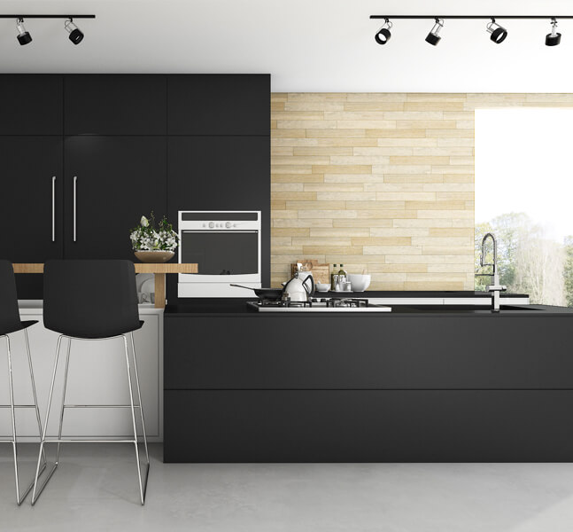 Cocina en negro de estilo industrial o étnico