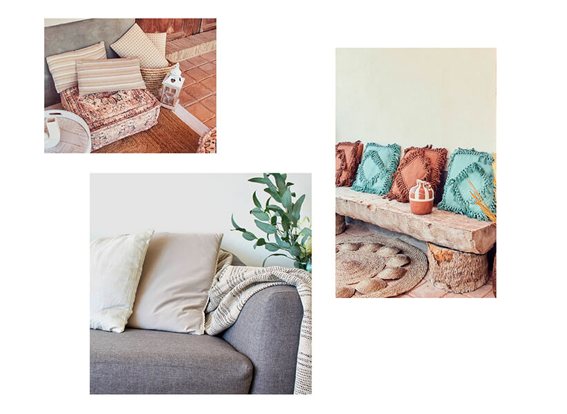 Diferentes modelos de cojines en la decoración textil hogar de Casika